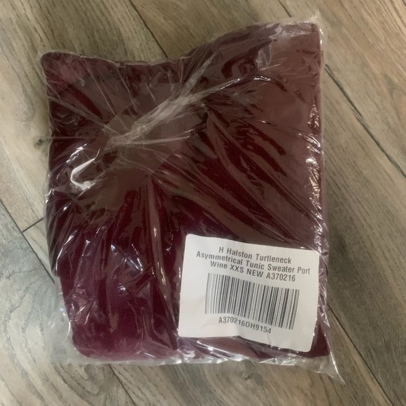 NWT H NY HALSTON TURTLENECK ASYMMETRICAL TUNIC SWEATER PORT WINE XXS - Picture 4 of 6